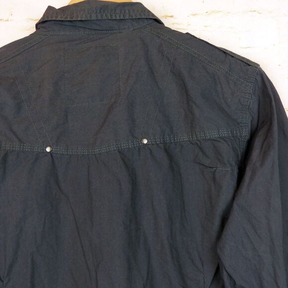 Dissident Shirt Mens L Gray Long Sleeve Button Military Utility Pockets Rock Y2K - Picture 8 of 12